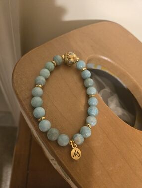 Tjazelle Limited Edition Gold and Aqua Bead Stretch Bracelet